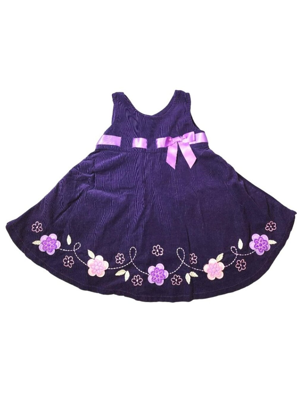 Baby Girls Blueberi Boulevard Purple Corduroy Dress Floral 12 Months Ribbon Bow